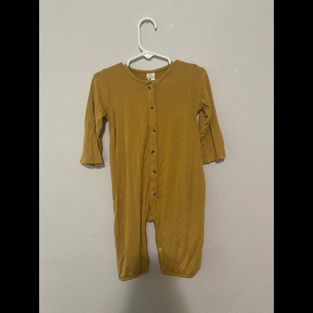 Kate Quinn Soft Toddler Mustard Button-Front One-Piece Romper